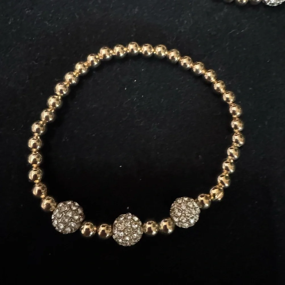 NWOT House of Harlow 1960 Gold Beaded Stretch Bracelet with Crystal Pave Accents